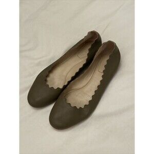 Chloe Lauren Ballerina Flats Leather Olive Green Size 37 6.5 Authentic